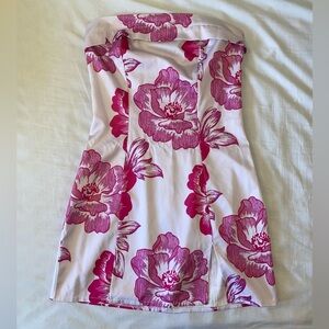 Floral Strapless Dress in Pink and White